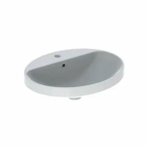 LAVOAR INCORPORAT GEBERIT VARIFORM, OVAL, CU BANC CU ORIFICII DE ROBINET B-60CM, T-48CM, PREAPLIN VIZIBIL, GLAZURAT ALB