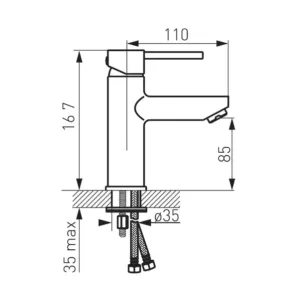 BATERIE LAVOAR FLUSSO CU VENTIL CLICK-CLACK, CROM