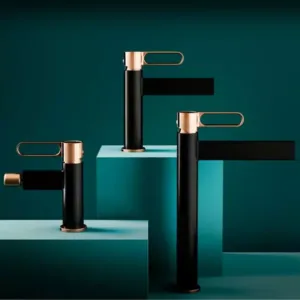 BATERIE LAVOAR ZAFFIRO CU VENTIL CLICK-CLACK, NEGRU-ROZ AURIU