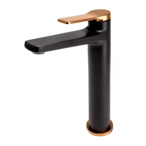 BATERIE LAVOAR INALTA SEPPIA CU VENTIL CLICK-CLACK, NEGRU-ROZ AURIU