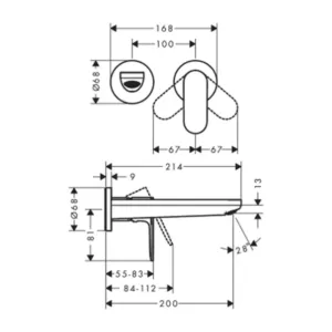 ORNAMENT BATERIE INCASTRATA LAVOAR REBRIS S, PIPA 200 MM, NEGRU MAT