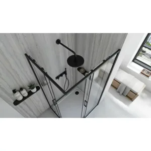 Cabina de dus dreptunghiulara cu usi glisante negru Rea City 80x100 cm si cadita alba