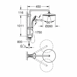 SISTEM DUS EUPHORIA 260 CU SCHIMBATOR BRAT DUS 450 MM