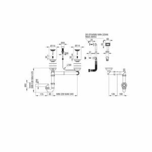 Sifon pentru chiuveta cu 1,5/2 cuve Deante cu buton pop-up